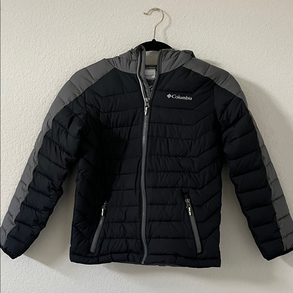 Columbia Kids Two-Tone Black and Gray Hooded Puffer Coat